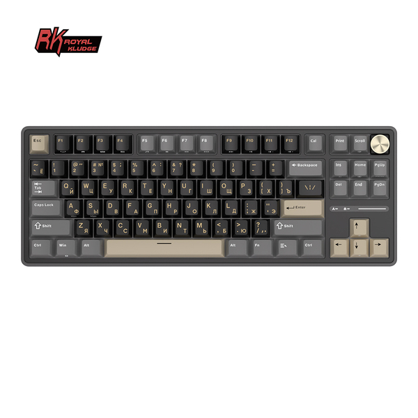 Классическая TKL (80%) механическая клавиатура Royal Kludge RK R87 Pro - проводная, 87 клавиш, Gasket Mount,  профиль PBT Cherry, цвет Phantom, переключатели RK Cream