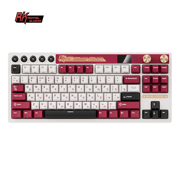 Классическая TKL (80%) механическая клавиатура Royal Kludge RK M87 - 3 типа подключения, 87 клавиш, Gasket Mount,  профиль PBT Cherry, цвет Famicom, переключатели RK Beige