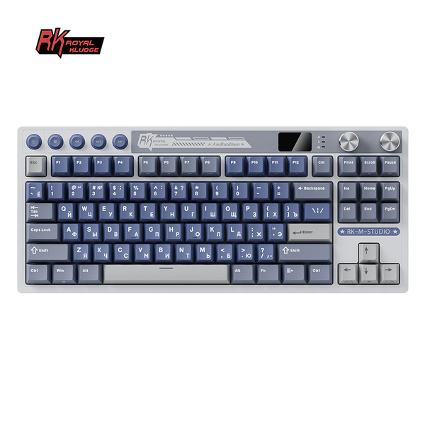 Классическая TKL (80%) механическая клавиатура Royal Kludge RK M87 - 3 типа подключения, 87 клавиш, Gasket Mount,  профиль PBT Cherry, цвет Ocean Blue, переключатели RK Cream