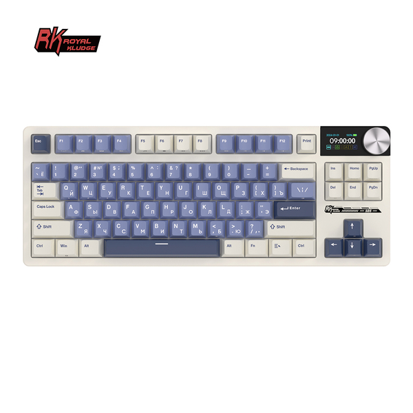 Классическая TKL (80%) механическая клавиатура Royal Kludge RK S85 - 3 типа подключения, 85 клавиш, Gasket Mount,  профиль PBT Cherry, цвет Horizon Blue, переключатели RK Beige