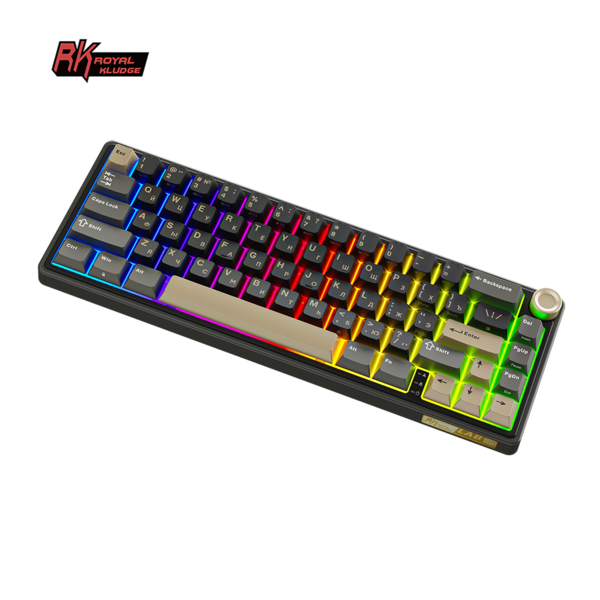 Компактная (65%) механическая клавиатура Royal Kludge R65 - проводная , 66 клавиш, Gasket Mount, Phantom, переключатели RK Chartreuse