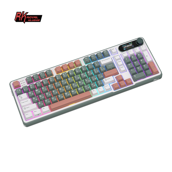 Полноразмерная (96%) механическая клавиатура Royal Kludge RK-S98 - 3 типа подключения, 98 клавиш, Top Mount, профиль PBT Cherry, цвет Camping, переключатели RK Chartreuse