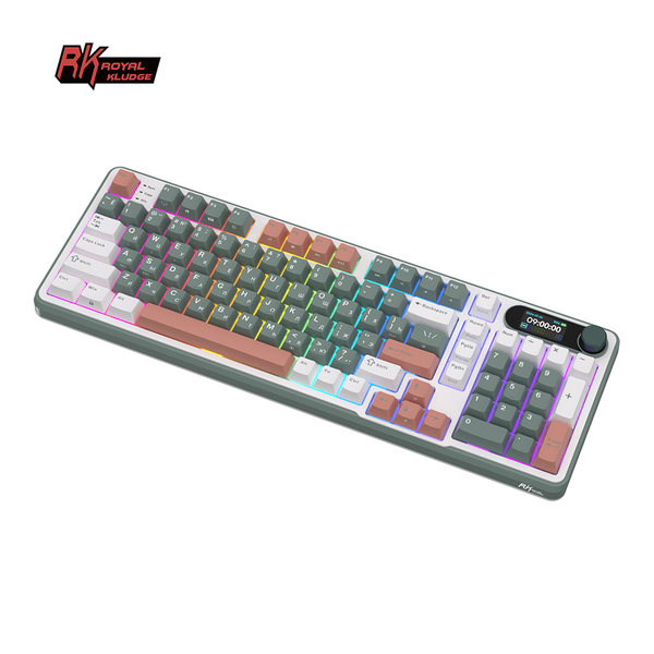 Полноразмерная (96%) механическая клавиатура Royal Kludge RK-S98 - 3 типа подключения, 98 клавиш, Top Mount, профиль PBT Cherry, цвет Camping, переключатели RK Chartreuse