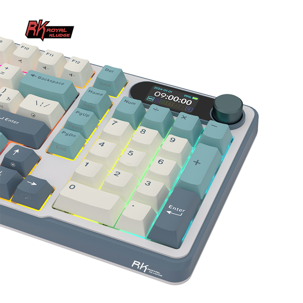 Полноразмерная (96%) механическая клавиатура Royal Kludge RK-S98 - 3 типа подключения, 98 клавиш, Top Mount, профиль PBT Cherry, цвет Light Cloud, переключатели RK Chartreuse