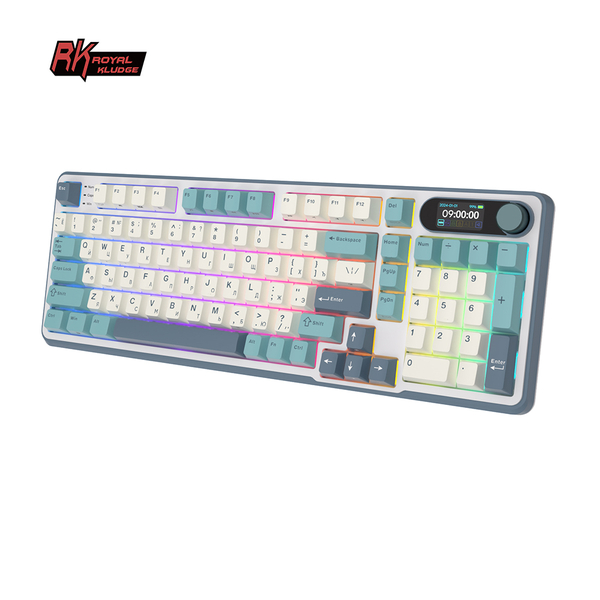 Полноразмерная (96%) механическая клавиатура Royal Kludge RK-S98 - 3 типа подключения, 98 клавиш, Top Mount, профиль PBT Cherry, цвет Light Cloud, переключатели RK Brown