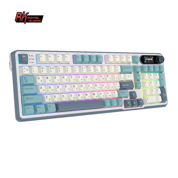Полноразмерная (96%) механическая клавиатура Royal Kludge RK-S98 - 3 типа подключения, 98 клавиш, Top Mount, профиль PBT Cherry, цвет Light Cloud, переключатели RK Brown