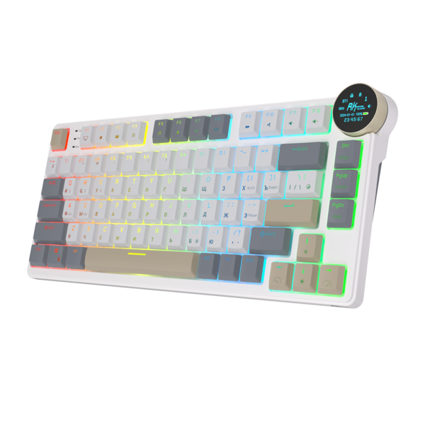 Компактная (75%) низкопрофильная механическая клавиатура Royal Kludge RK N80 - 3 типа подключения, 80 клавиш, Top Mount, цвет Pearly Dawn, переключатели RK Brown