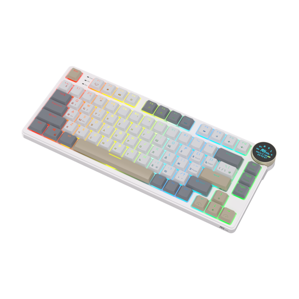 Компактная (75%) низкопрофильная механическая клавиатура Royal Kludge RK N80 - 3 типа подключения, 80 клавиш, Top Mount, цвет Pearly Dawn, переключатели RK Brown
