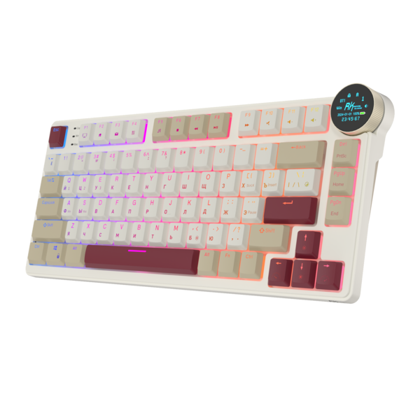 Компактная (75%) низкопрофильная механическая клавиатура Royal Kludge RK N80 - 3 типа подключения, 80 клавиш, Top Mount, цвет Rosy Clouds, переключатели RK Red