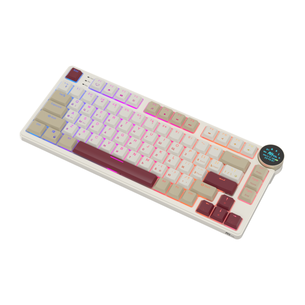Компактная (75%) низкопрофильная механическая клавиатура Royal Kludge RK N80 - 3 типа подключения, 80 клавиш, Top Mount, цвет Rosy Clouds, переключатели RK Brown