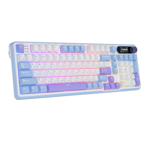 Полноразмерная (96%) механическая клавиатура Royal Kludge RK-S98 - 3 типа подключения, 98 клавиш, Top Mount, профиль PBT Cherry, цвет Taro Milk, переключатели RK Brown