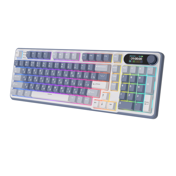 Полноразмерная (96%) механическая клавиатура Royal Kludge RK-S98 - 3 типа подключения, 98 клавиш, Top Mount, профиль PBT Cherry, цвет Ocean Blue, переключатели RK Brown