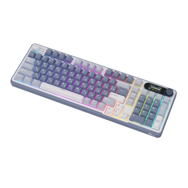Полноразмерная (96%) механическая клавиатура Royal Kludge RK-S98 - 3 типа подключения, 98 клавиш, Top Mount, профиль PBT Cherry, цвет Ocean Blue, переключатели RK Brown
