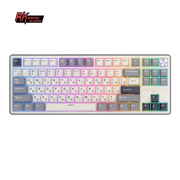 Классическая TKL (80%) механическая клавиатура Royal Kludge RK R87 Pro - проводная, 87 клавиш, Gasket Mount,  профиль PBT Cherry, цвет Half Grey, переключатели RK Cream