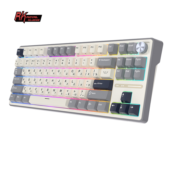Классическая TKL (80%) механическая клавиатура Royal Kludge RK R87 Pro - проводная, 87 клавиш, Gasket Mount,  профиль PBT Cherry, цвет Half Grey, переключатели RK Cream