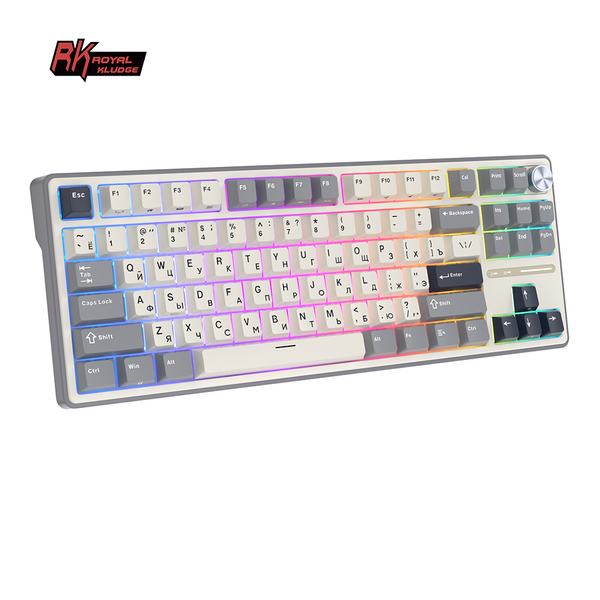 Классическая TKL (80%) механическая клавиатура Royal Kludge RK R87 Pro - проводная, 87 клавиш, Gasket Mount,  профиль PBT Cherry, цвет Half Grey, переключатели RK Cream