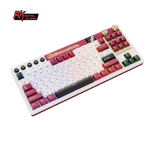 Классическая TKL (80%) механическая клавиатура Royal Kludge RK M87 - 3 типа подключения, 87 клавиш, Gasket Mount,  профиль PBT Cherry, цвет Famicom, переключатели RK Cream
