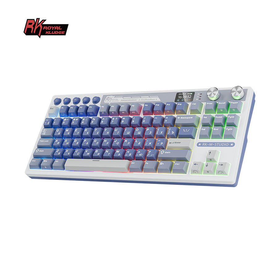 Классическая TKL (80%) механическая клавиатура Royal Kludge RK M87 - 3 типа подключения, 87 клавиш, Gasket Mount,  профиль PBT Cherry, цвет Ocean Blue, переключатели RK Cream