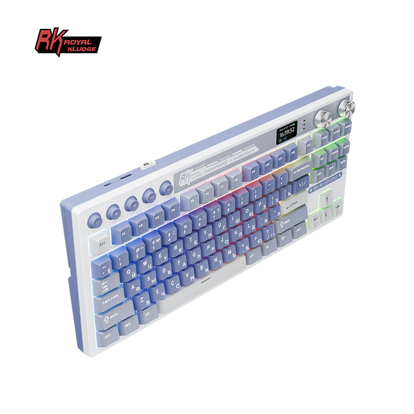 Классическая TKL (80%) механическая клавиатура Royal Kludge RK M87 - 3 типа подключения, 87 клавиш, Gasket Mount,  профиль PBT Cherry, цвет Ocean Blue, переключатели RK Cream