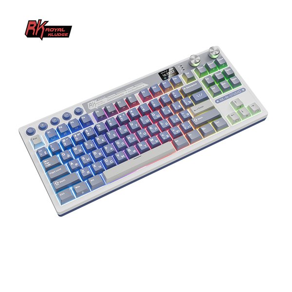 Классическая TKL (80%) механическая клавиатура Royal Kludge RK M87 - 3 типа подключения, 87 клавиш, Gasket Mount,  профиль PBT Cherry, цвет Ocean Blue, переключатели RK Cream