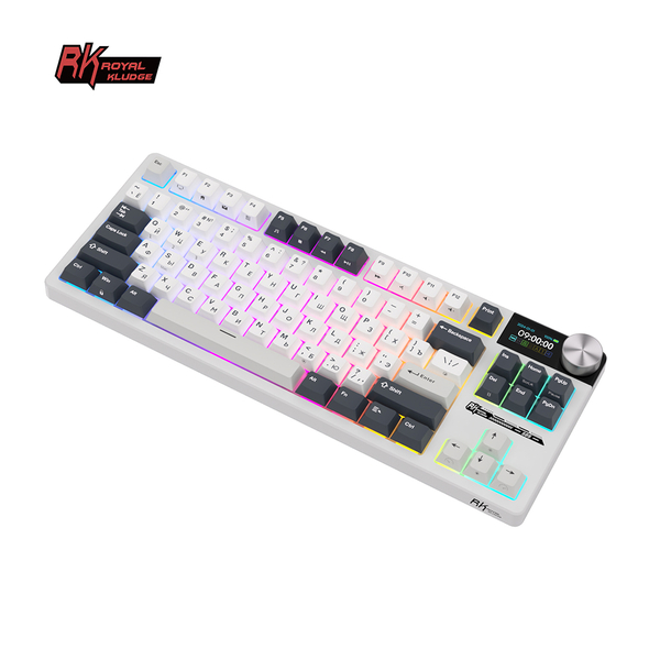 Классическая TKL (80%) механическая клавиатура Royal Kludge RK S85 - 3 типа подключения, 85 клавиш, Gasket Mount,  профиль PBT Cherry, цвет White Night, переключатели RK Cloud