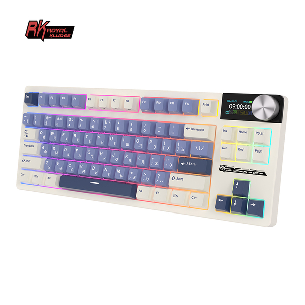 Классическая TKL (80%) механическая клавиатура Royal Kludge RK S85 - 3 типа подключения, 85 клавиш, Gasket Mount,  профиль PBT Cherry, цвет Horizon Blue, переключатели RK Cloud