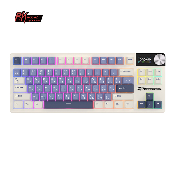 Классическая TKL (80%) механическая клавиатура Royal Kludge RK S85 - 3 типа подключения, 85 клавиш, Gasket Mount,  профиль PBT Cherry, цвет Horizon Blue, переключатели RK Beige