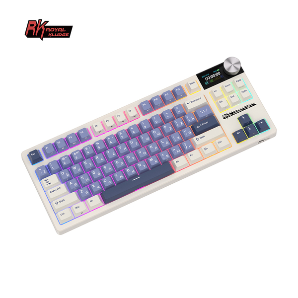 Классическая TKL (80%) механическая клавиатура Royal Kludge RK S85 - 3 типа подключения, 85 клавиш, Gasket Mount,  профиль PBT Cherry, цвет Horizon Blue, переключатели RK Beige