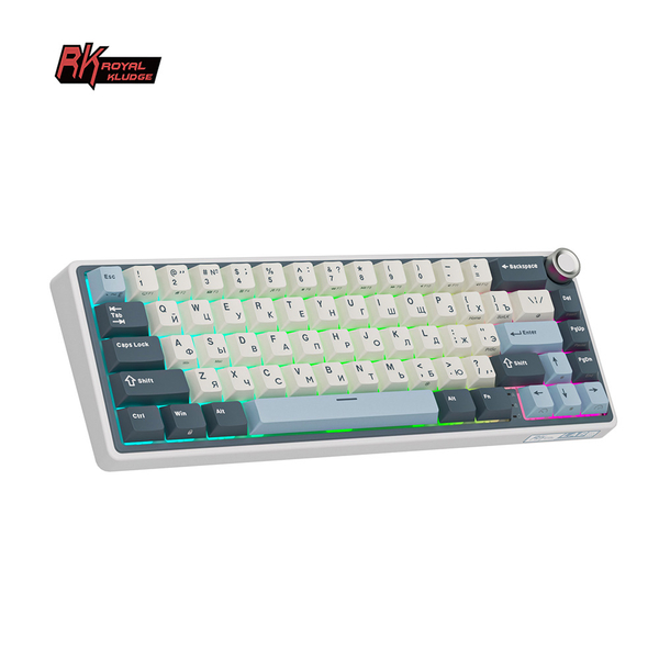 Компактная (65%) механическая клавиатура Royal Kludge R65 - проводная , 66 клавиш, Gasket Mount, цвет Moon, переключатели RK Beige