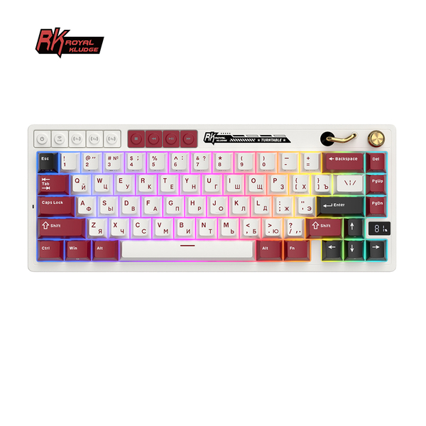 Компактная (65%) механическая клавиатура Royal Kludge RK M65 - 3 типа подключения, 66 клавиш, Gasket Mount,  профиль PBT Cherry, цвет Famicom, переключатели RK Cream