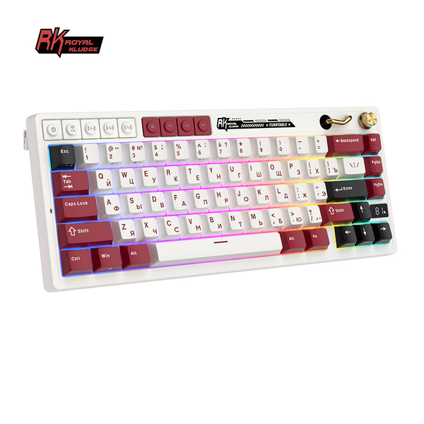 Компактная (65%) механическая клавиатура Royal Kludge RK M65 - 3 типа подключения, 66 клавиш, Gasket Mount,  профиль PBT Cherry, цвет Famicom, переключатели RK Cream