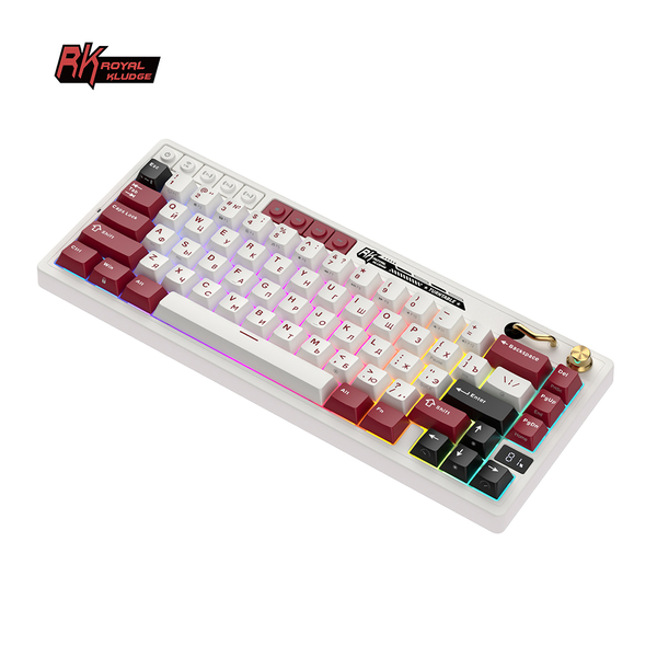 Компактная (65%) механическая клавиатура Royal Kludge RK M65 - 3 типа подключения, 66 клавиш, Gasket Mount,  профиль PBT Cherry, цвет Famicom, переключатели RK Beige