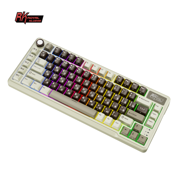 Компактная (75%) механическая клавиатура Royal Kludge RK L75 - 3 типа подключения, 85 клавиш, Gasket Mount,  профиль PBT Cherry, цвет Mokko Grey, переключатели RK Cream
