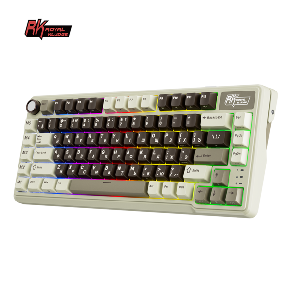 Компактная (75%) механическая клавиатура Royal Kludge RK L75 - 3 типа подключения, 85 клавиш, Gasket Mount,  профиль PBT Cherry, цвет Mokko Grey, переключатели RK Beige