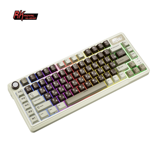 Компактная (75%) механическая клавиатура Royal Kludge RK L75 - 3 типа подключения, 85 клавиш, Gasket Mount,  профиль PBT Cherry, цвет Mokko Grey, переключатели RK Beige