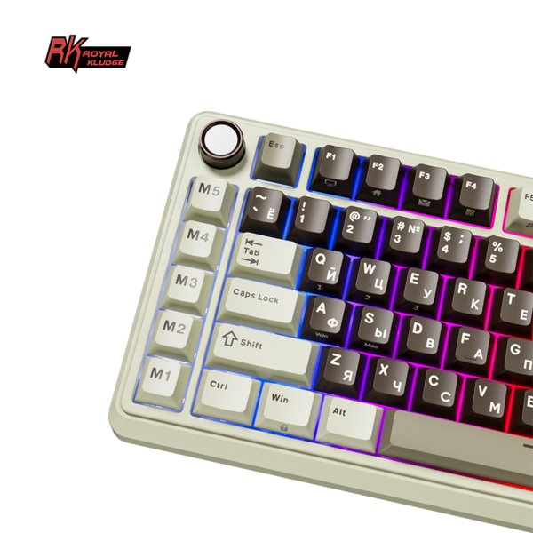 Компактная (75%) механическая клавиатура Royal Kludge RK L75 - 3 типа подключения, 85 клавиш, Gasket Mount,  профиль PBT Cherry, цвет Mokko Grey, переключатели RK Beige