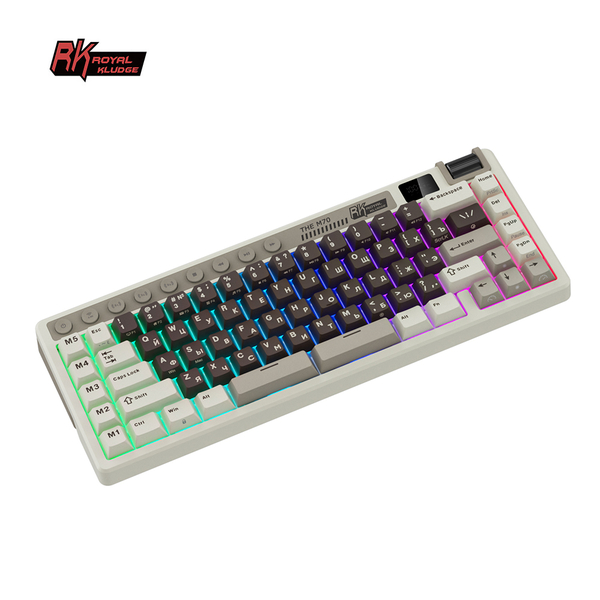 Компактная (75%) механическая клавиатура Royal Kludge RK M70 - 3 типа подключения, 73 клавиши, Gasket Mount,  профиль PBT Cherry, цвет Mokko Grey, переключатели RK Cream