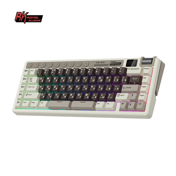 Компактная (75%) механическая клавиатура Royal Kludge RK M70 - 3 типа подключения, 73 клавиши, Gasket Mount,  профиль PBT Cherry, цвет Mokko Grey, переключатели RK Beige