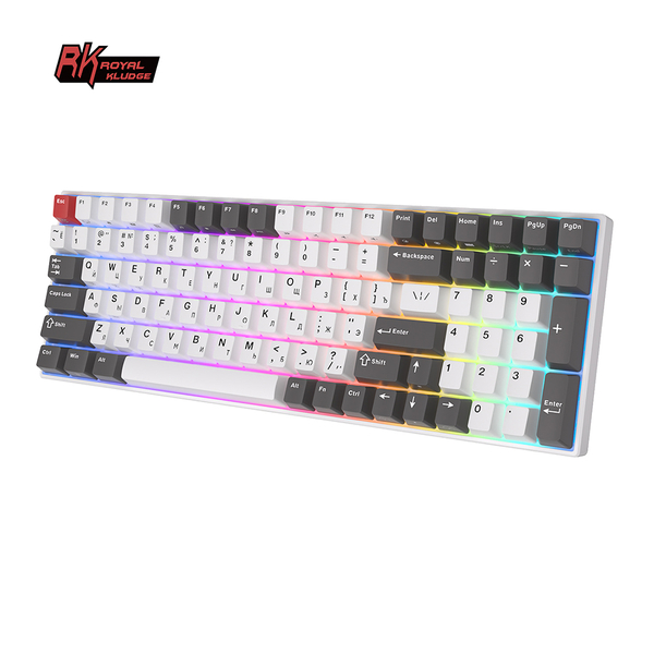 Полноразмерная (96%) механическая клавиатура Royal Kludge RK100 - 3 типа подключения, 100 клавиш, Grey,Red,White, переключатели RK Red