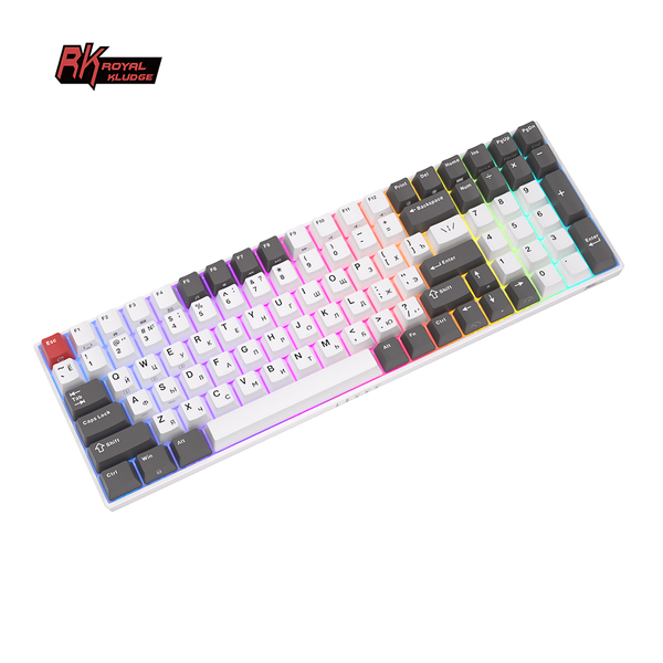 Полноразмерная (96%) механическая клавиатура Royal Kludge RK100 - 3 типа подключения, 100 клавиш, Grey,Red,White, переключатели RK Red