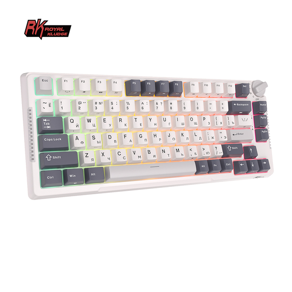 Компактная (75%) механическая клавиатура Royal Kludge RK-H81 - 3 типа подключения, 81 клавиша, Gasket Mount, White Night переключатели RK Sky Cyan