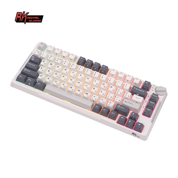 Компактная (75%) механическая клавиатура Royal Kludge RK-H81 - 3 типа подключения, 81 клавиша, Gasket Mount, White Night переключатели RK Sky Cyan